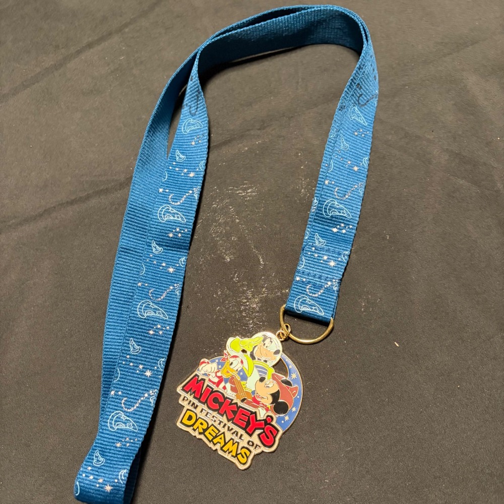 Disney Mickey's Pin Festival of Dreams Blue Lanyard with Mickey Charm